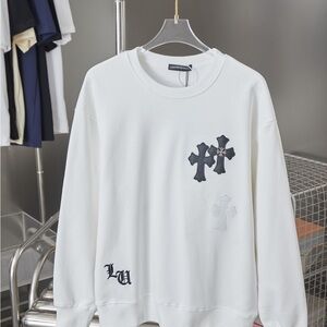 Chrome Hearts White Crewneck with Black Cross Accents